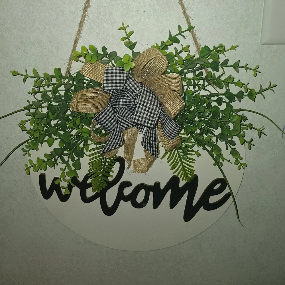 Circle Welcome Farmhouse Door Hanger Sign Wreath